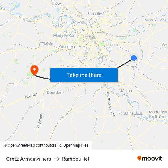 Gretz-Armainvilliers to Rambouillet map