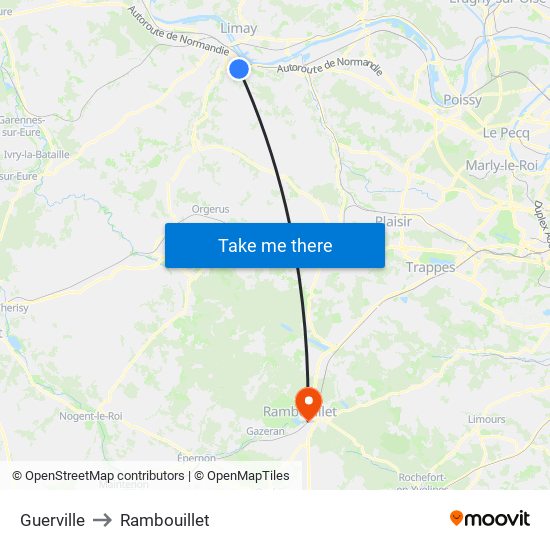 Guerville to Rambouillet map