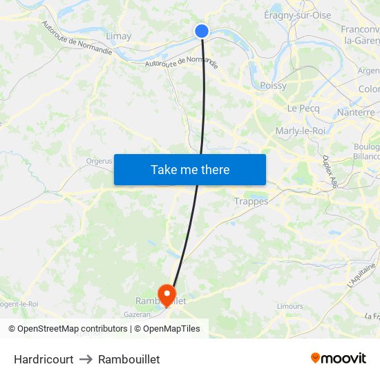 Hardricourt to Rambouillet map