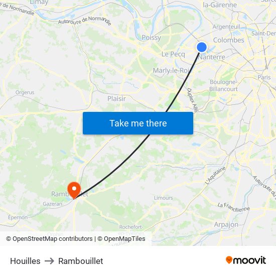 Houilles to Rambouillet map