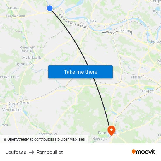 Jeufosse to Rambouillet map