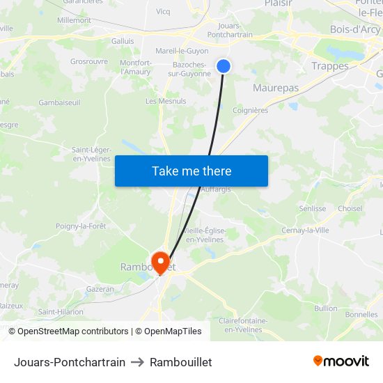 Jouars-Pontchartrain to Rambouillet map