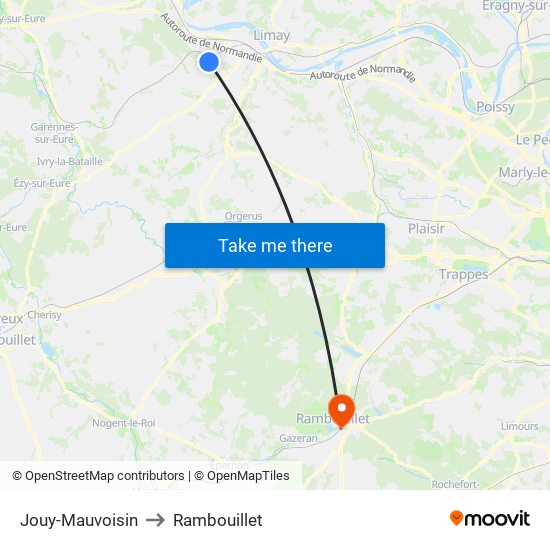 Jouy-Mauvoisin to Rambouillet map