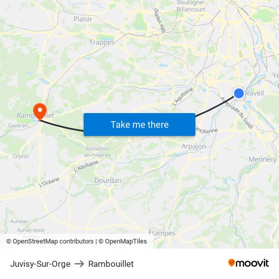Juvisy-Sur-Orge to Rambouillet map