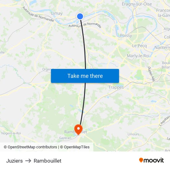 Juziers to Rambouillet map