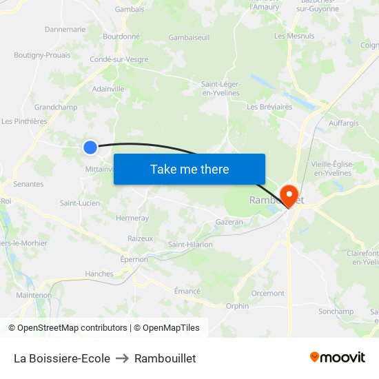 La Boissiere-Ecole to Rambouillet map