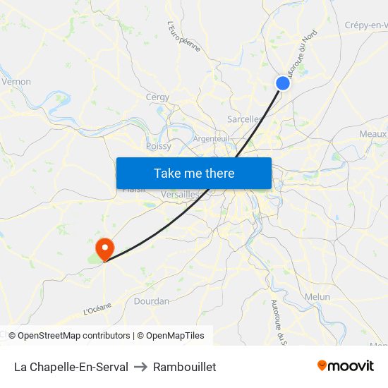 La Chapelle-En-Serval to Rambouillet map