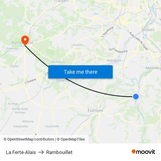 La Ferte-Alais to Rambouillet map