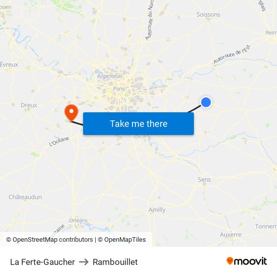 La Ferte-Gaucher to Rambouillet map