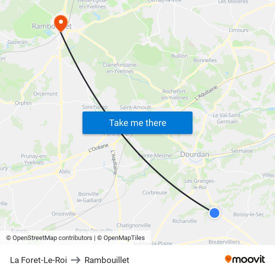 La Foret-Le-Roi to Rambouillet map