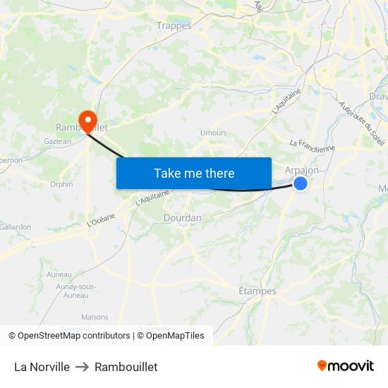 La Norville to Rambouillet map