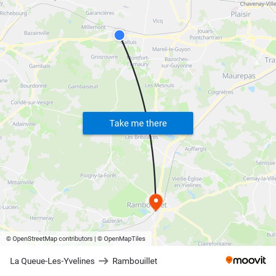 La Queue-Les-Yvelines to Rambouillet map
