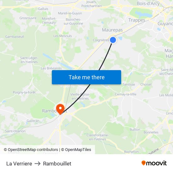 La Verriere to Rambouillet map