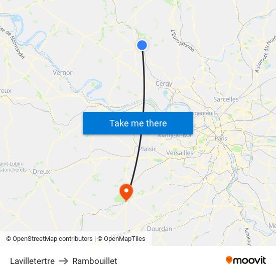 Lavilletertre to Rambouillet map
