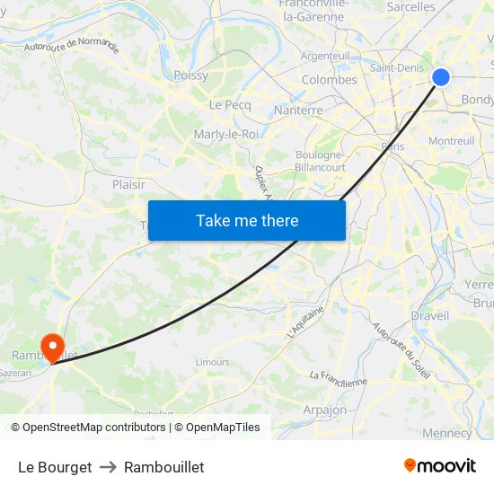 Le Bourget to Rambouillet map