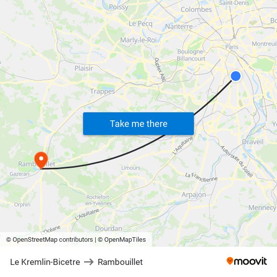 Le Kremlin-Bicetre to Rambouillet map