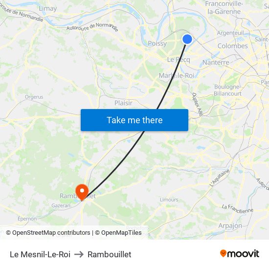 Le Mesnil-Le-Roi to Rambouillet map