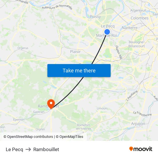 Le Pecq to Rambouillet map