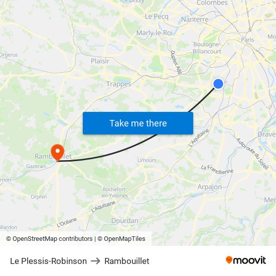 Le Plessis-Robinson to Rambouillet map