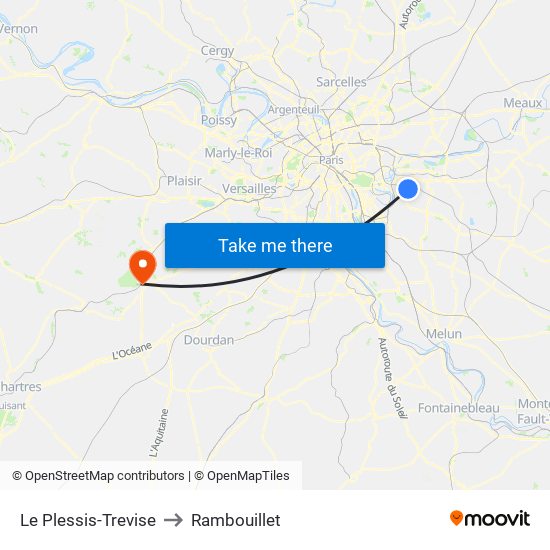 Le Plessis-Trevise to Rambouillet map