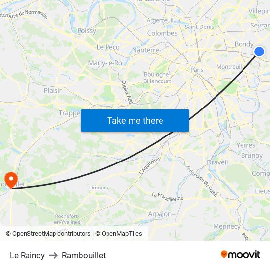 Le Raincy to Rambouillet map