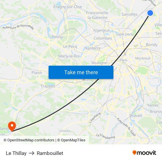 Le Thillay to Rambouillet map