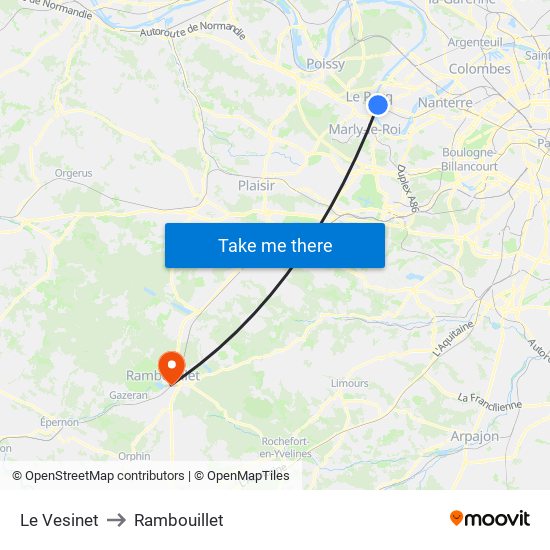 Le Vesinet to Rambouillet map