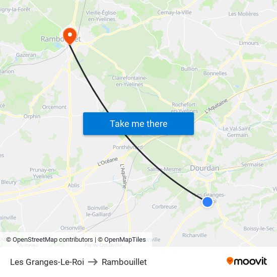 Les Granges-Le-Roi to Rambouillet map