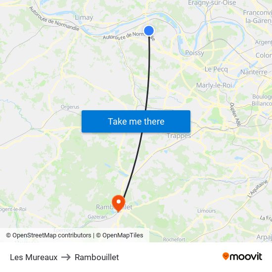 Les Mureaux to Rambouillet map