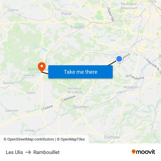 Les Ulis to Rambouillet map