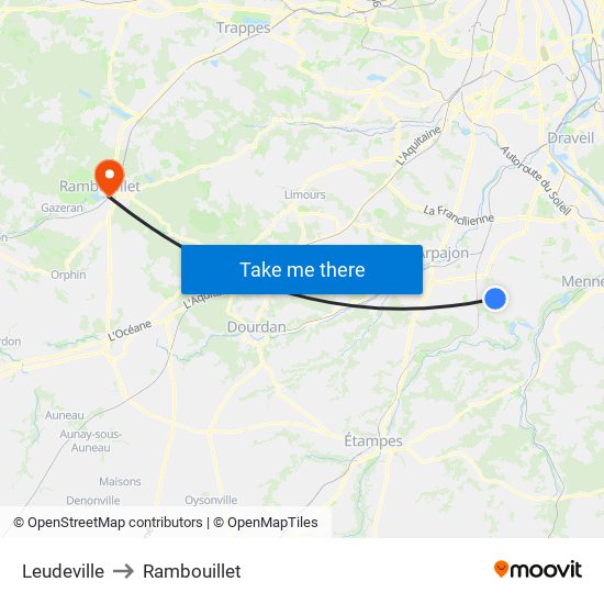 Leudeville to Rambouillet map