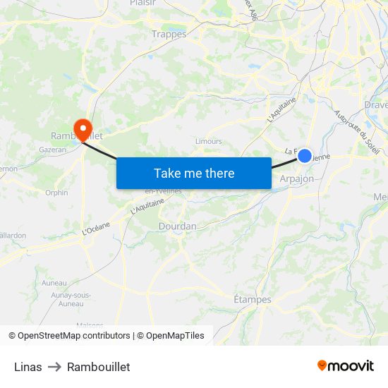 Linas to Rambouillet map