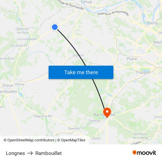 Longnes to Rambouillet map