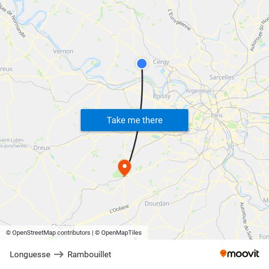 Longuesse to Rambouillet map