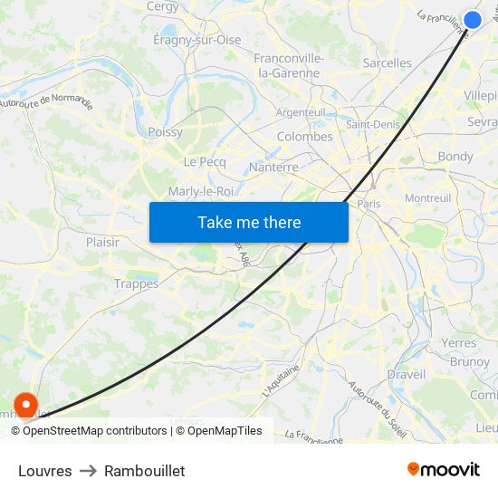 Louvres to Rambouillet map
