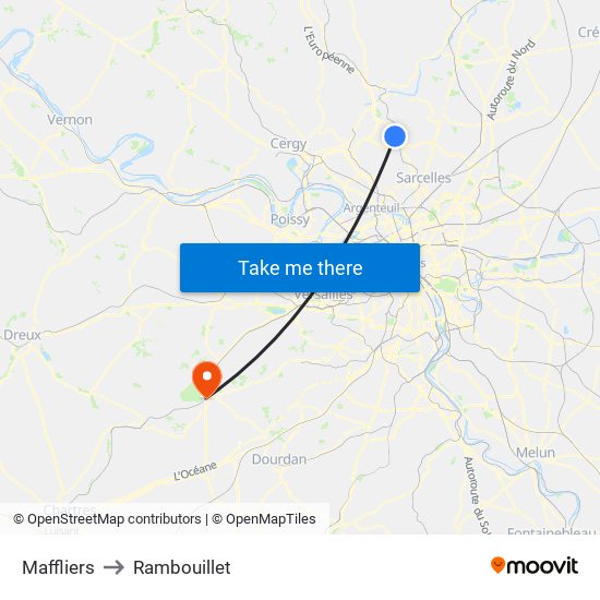 Maffliers to Rambouillet map