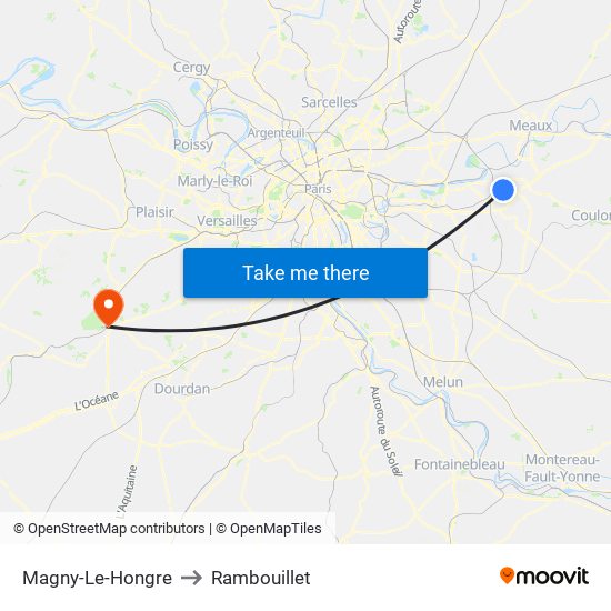 Magny-Le-Hongre to Rambouillet map