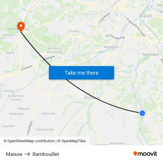 Maisse to Rambouillet map
