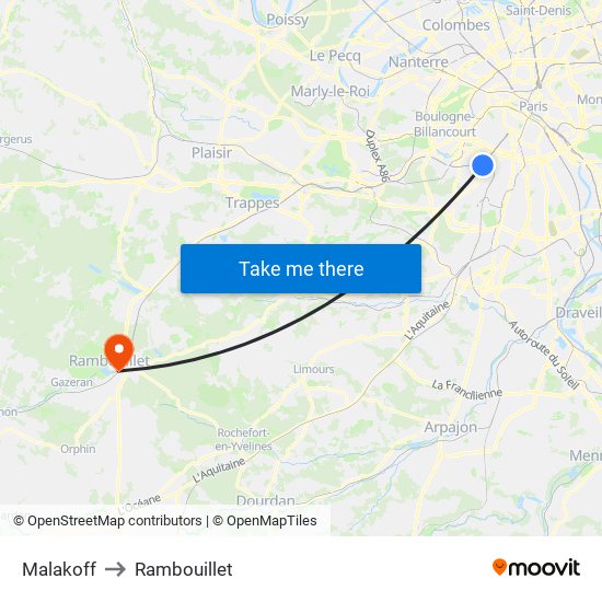 Malakoff to Rambouillet map