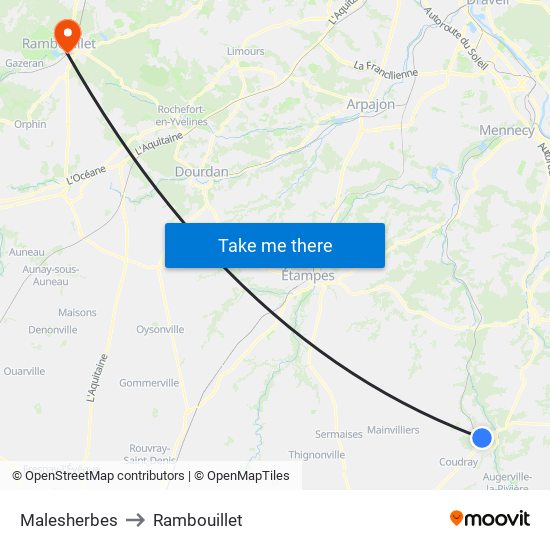 Malesherbes to Rambouillet map