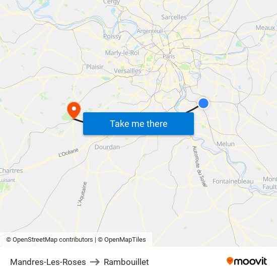 Mandres-Les-Roses to Rambouillet map