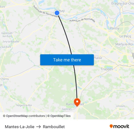 Mantes-La-Jolie to Rambouillet map
