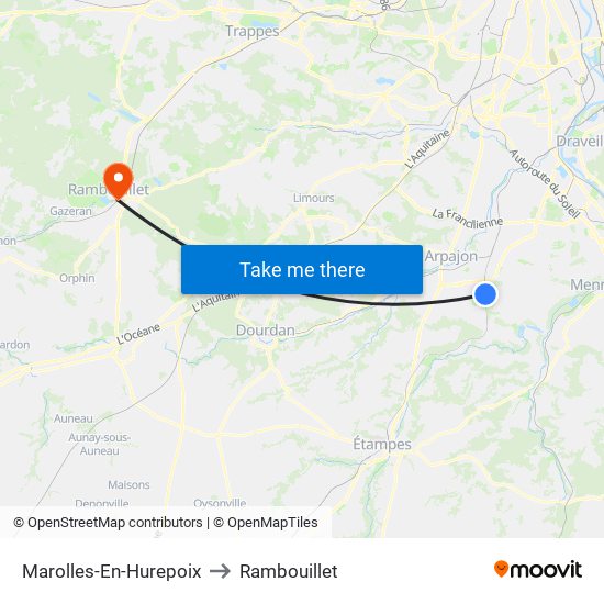 Marolles-En-Hurepoix to Rambouillet map