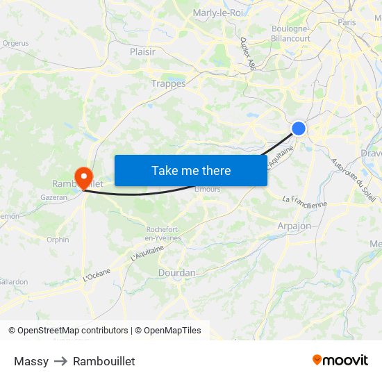 Massy to Rambouillet map