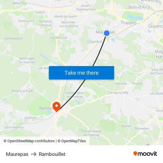 Maurepas to Rambouillet map