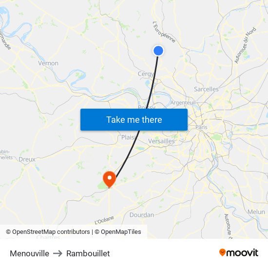 Menouville to Rambouillet map