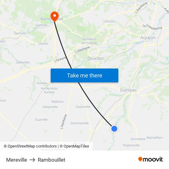 Mereville to Rambouillet map
