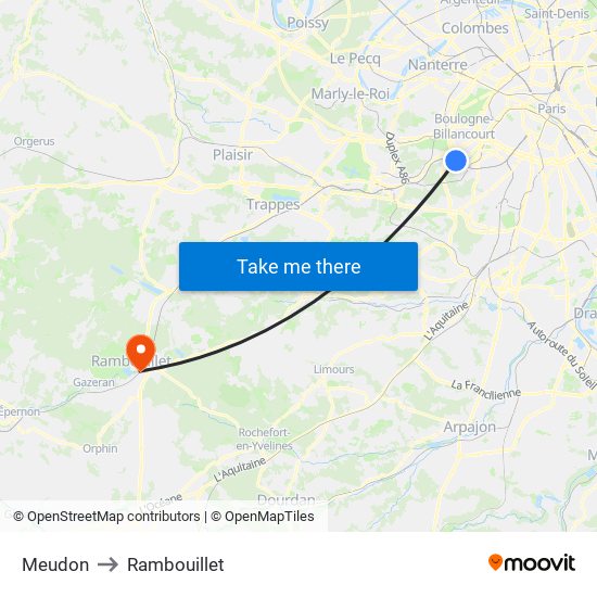 Meudon to Rambouillet map