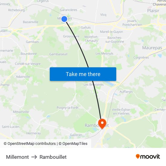 Millemont to Rambouillet map