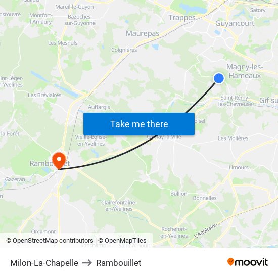 Milon-La-Chapelle to Rambouillet map